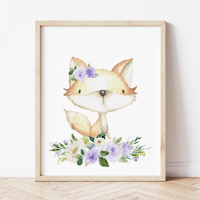 Baby Fox, Woodland Animals, Boho, Purple Flowers Poster (Creator Uploaded)
