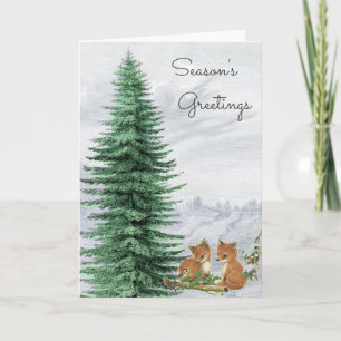 Baby Foxes Christmas Tree Woods Card