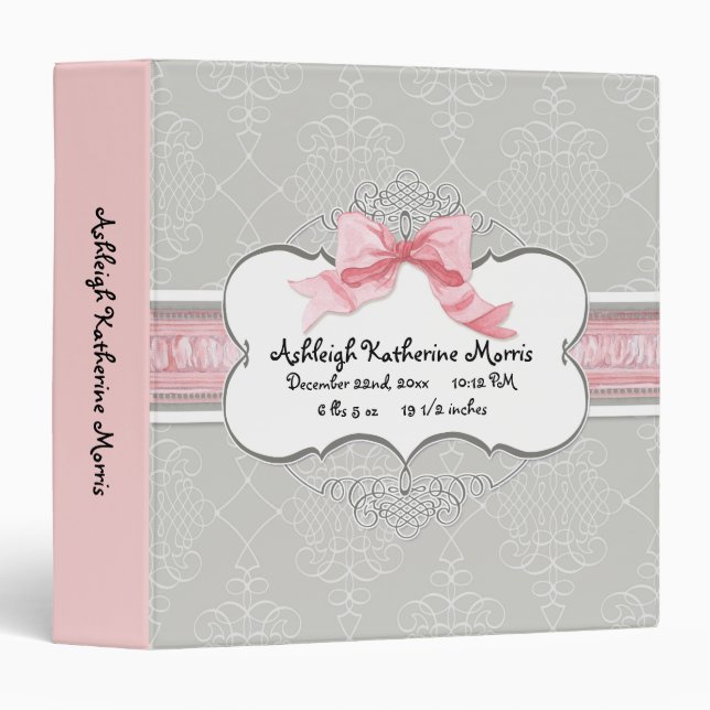 Baby French Bow Damask Photo Scrapbook Classeur (Devant/Côté)
