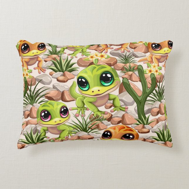 Baby Geckos Cute Cartoon Characters Accent Pillow (Front)