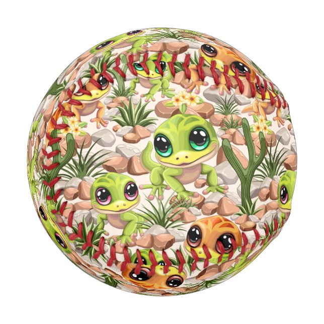 Baby Geckos Cute Cartoon Characters Baseball (Front Left)