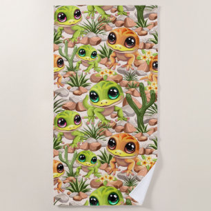Baby Geckos Cute Cartoon Characters Beach Towel