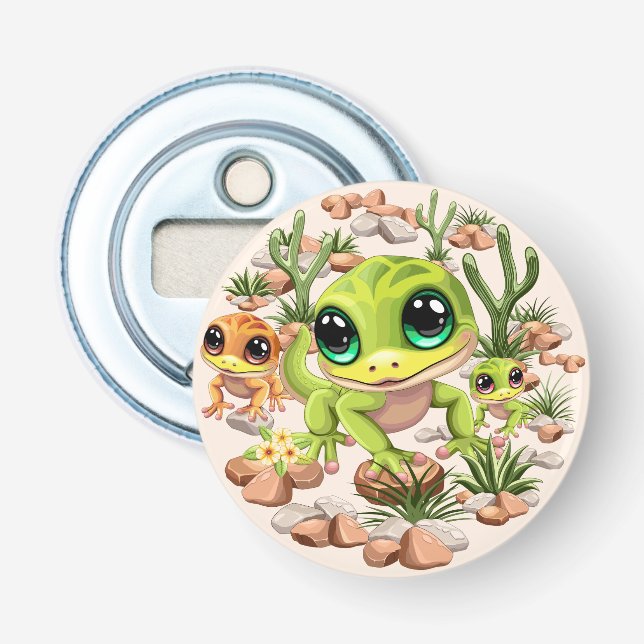 Baby Geckos Cute Cartoon Characters Bottle Opener (Front)