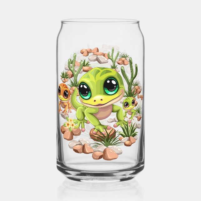 Baby Geckos Cute Cartoon Characters Can Glass (Front)