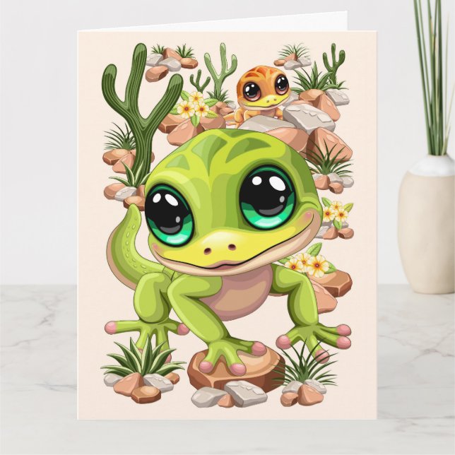 Baby Geckos Cute Cartoon Characters Card (Front)