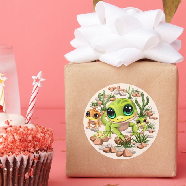 Baby Geckos Cute Cartoon Characters Classic Round Sticker (Party)