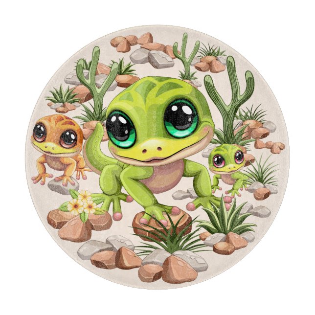 Baby Geckos Cute Cartoon Characters Cutting Board (Front)