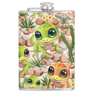 Baby Geckos Cute Cartoon Characters Hip Flask