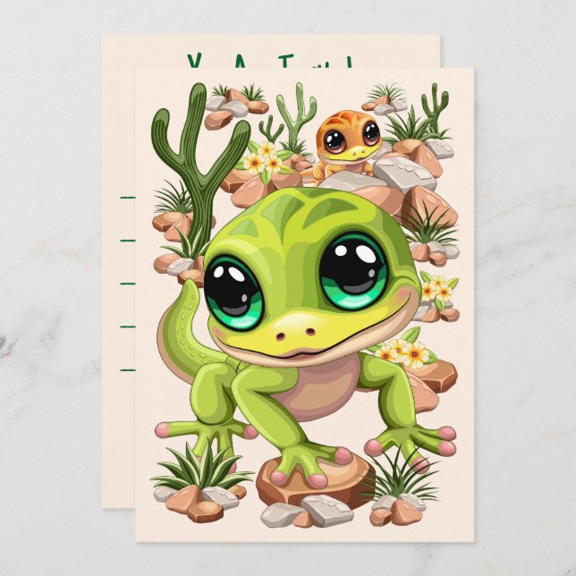 Baby Geckos Cute Cartoon Characters Invitation (Front/Back)