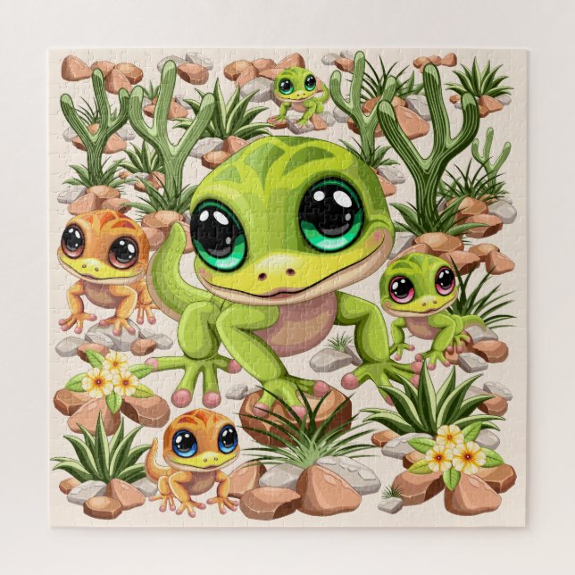Baby Geckos Cute Cartoon Characters Jigsaw Puzzle (Vertical)
