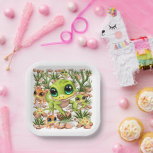Baby Geckos Cute Cartoon Characters Paper Plate