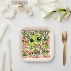 Baby Geckos Cute Cartoon Characters Paper Plate