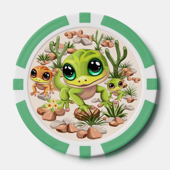 Baby Geckos Cute Cartoon Characters Poker Chips (Front)