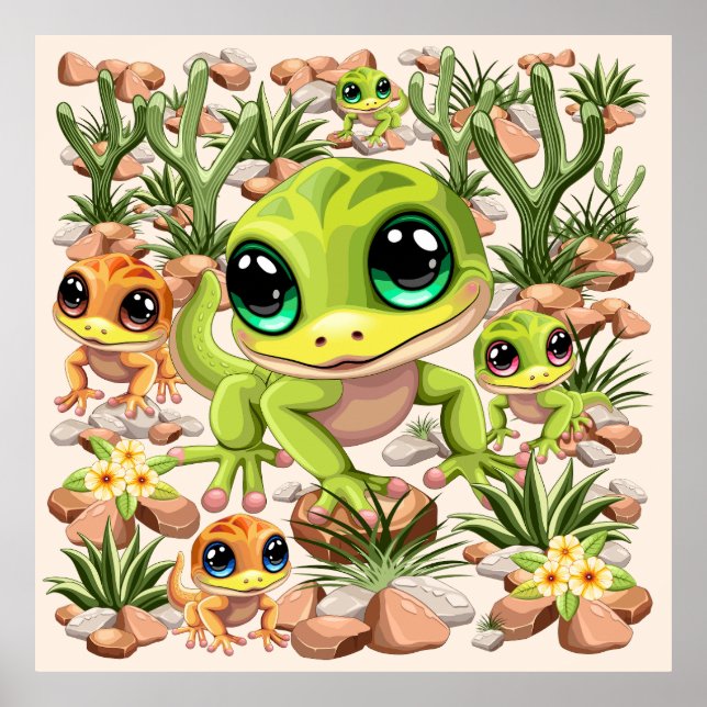 Baby Geckos Cute Cartoon Characters Poster (Front)