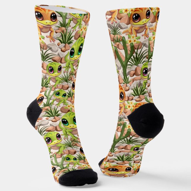 Baby Geckos Cute Cartoon Characters Socks (Angled)