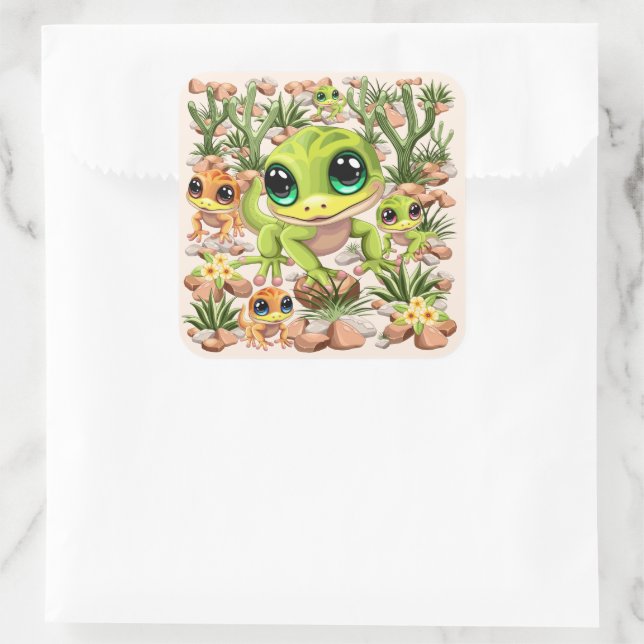 Baby Geckos Cute Cartoon Characters Square Sticker (Bag)