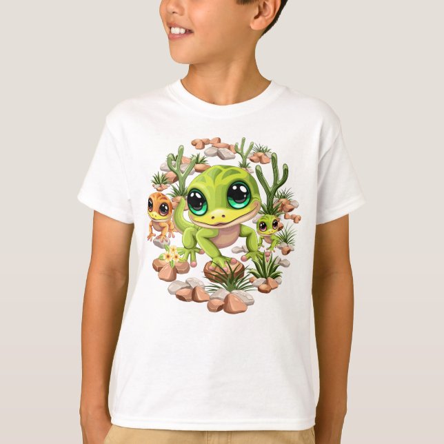 Baby Geckos Cute Cartoon Characters T-Shirt (Front)