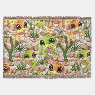 Baby Geckos Cute Cartoon Characters Throw Blanket