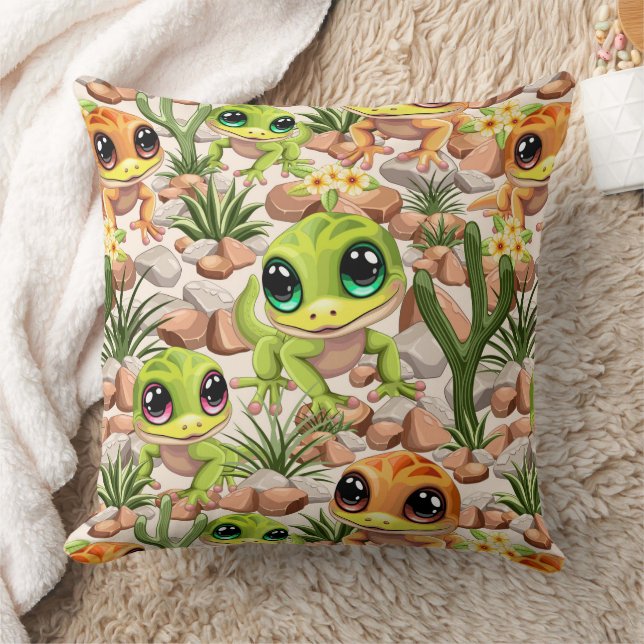 Baby Geckos Cute Cartoon Characters Throw Pillow (Blanket)