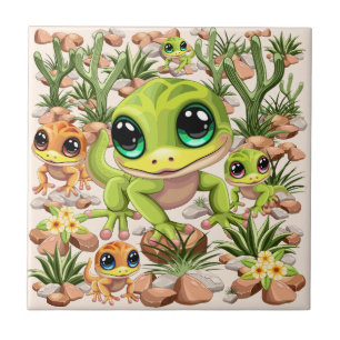 Baby Geckos Cute Cartoon Characters Tile
