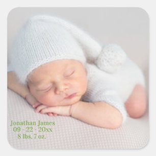 Baby Gender Neutral Grey Photo Birth Announcement Square Sticker