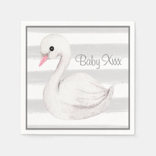 Baby Gender Neutral Swan Grey Script Baby Shower Napkin