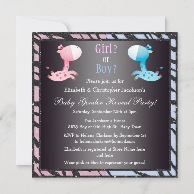 Baby Gender Reveal Animal Print & Giraffes Invitation (Front)