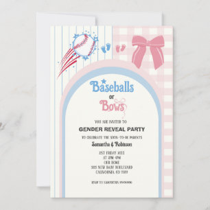 Baby gender reveal Baseballs or Bows Invitation