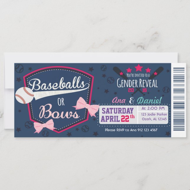 Baby gender reveal - Baseballs or Bows Invitation (Front)
