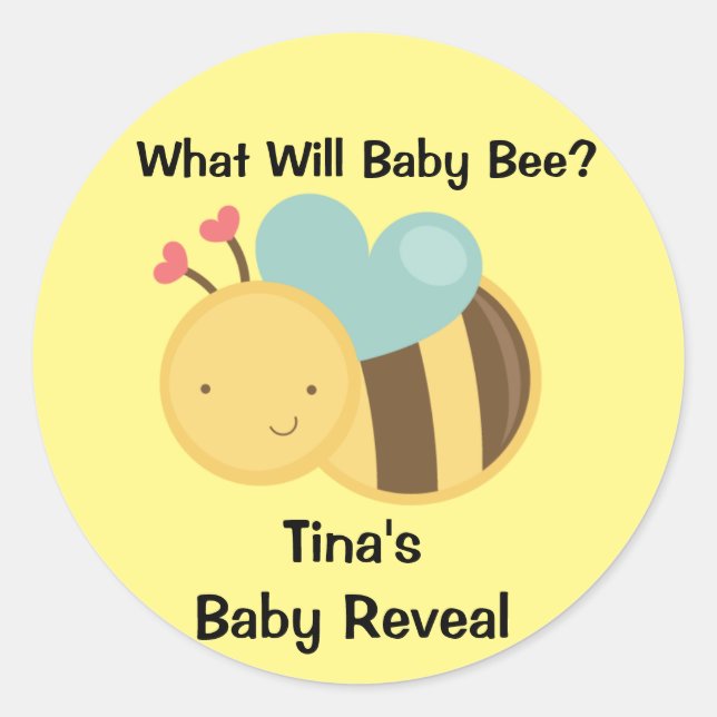 Baby Gender Reveal Bee Theme Classic Round Sticker (Front)