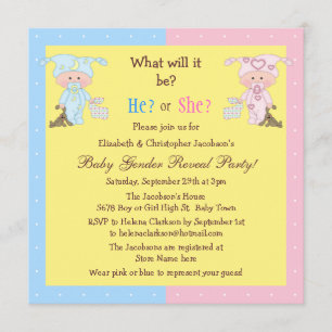 Baby Gender Reveal Cute Babies & Bunnies Invitation