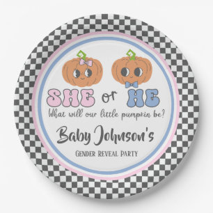 Baby Gender Reveal - Cute Groovy Pumpkins Paper Plate