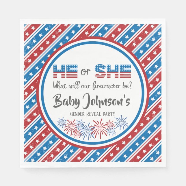 Baby Gender Reveal - Firecracker 4th of July Napkin (Front)