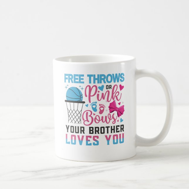 Baby Gender Reveal Free Throws Pink Bows Brother Coffee Mug (Right)