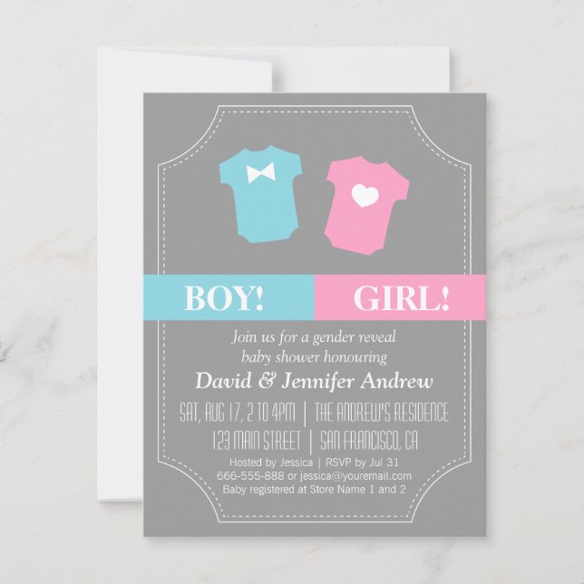 Baby Gender Reveal Party Blue and Pink Invitation (Front)