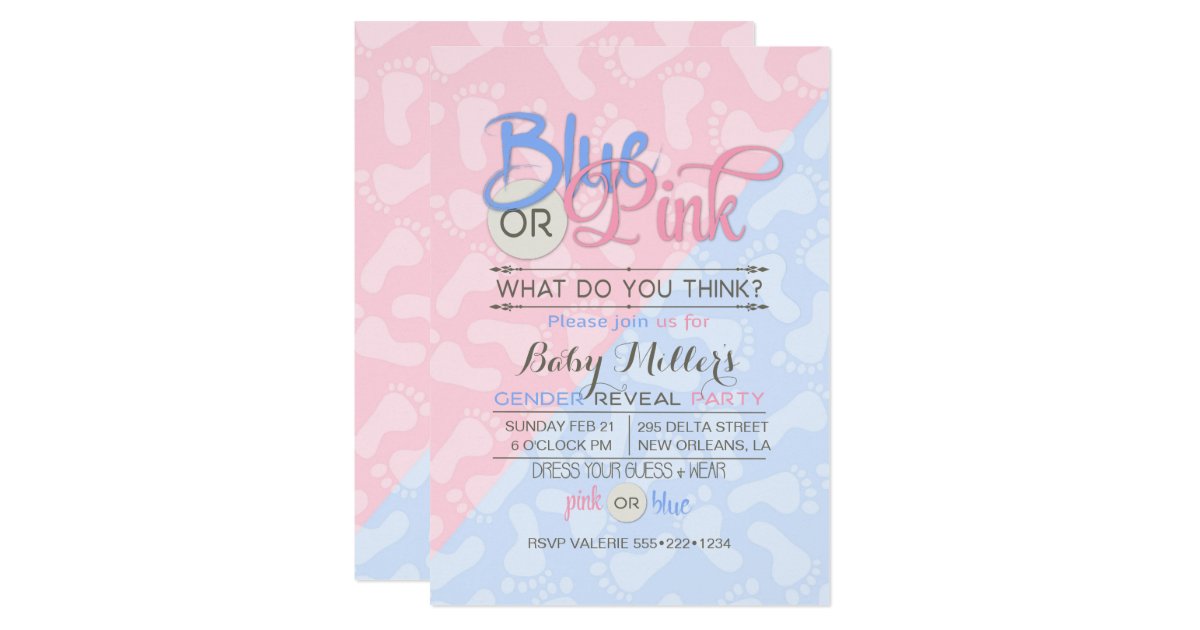 Wallpaper Baby Gender Reveal Party Pink Blue Footprint Invitation Zazzle Ca HD