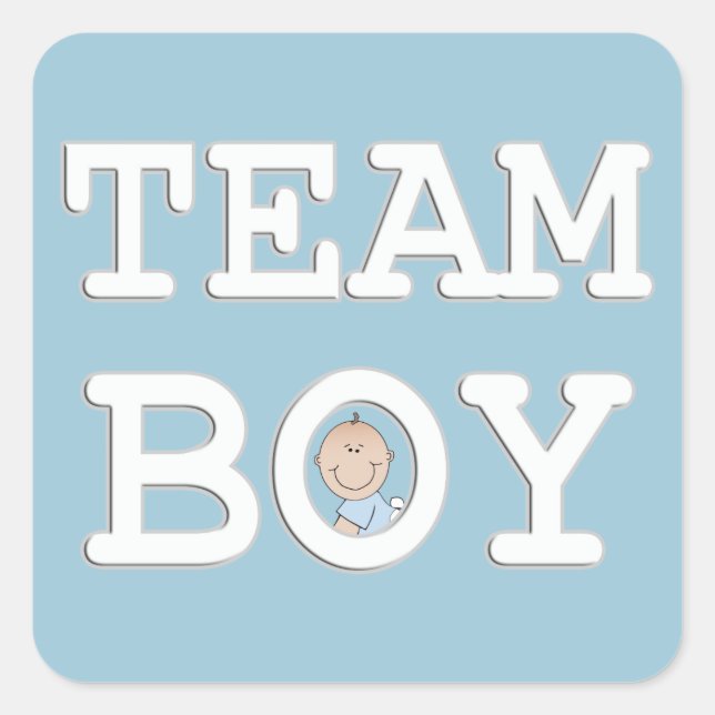 Baby Gender Reveal Party Sticker, Team Boy Square Sticker (Front)