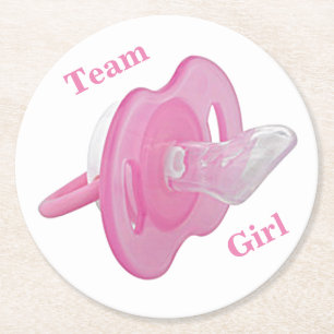 Baby Gender Reveal Party - Team Girl Round Paper Coaster