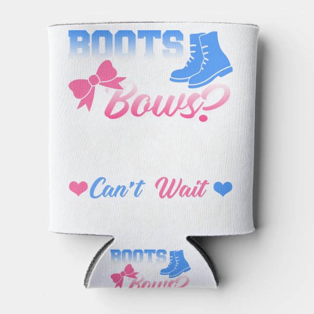 Baby Gender Reveal Shirt Boots Or Bows Mom Can't W Can Cooler (Front)