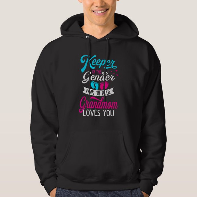 Baby Gender Reveal Shower Pink Or Blue Grandmom Lo Hoodie (Front)