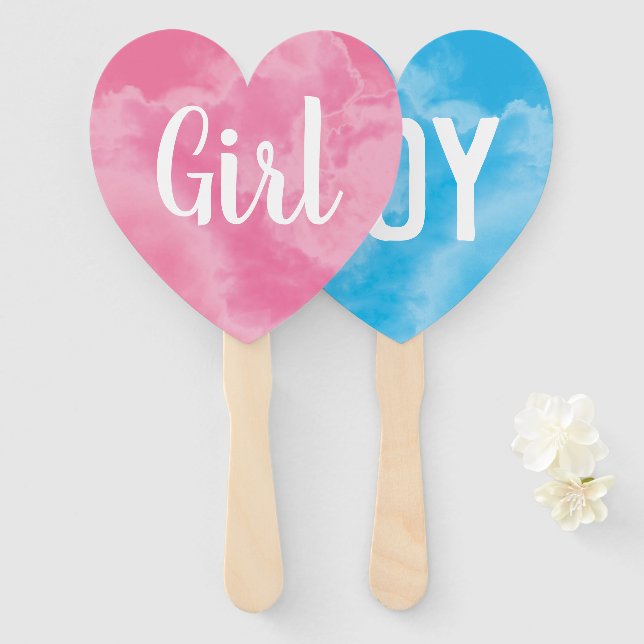 Baby Gender Reveal Smoke Bomb Boy Girl Blue Pink Hand Fan (Front and Back)