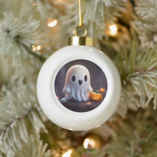 Baby Ghost Creepy Cute Halloween Character Ceramic Ball Christmas Ornament (Tree)