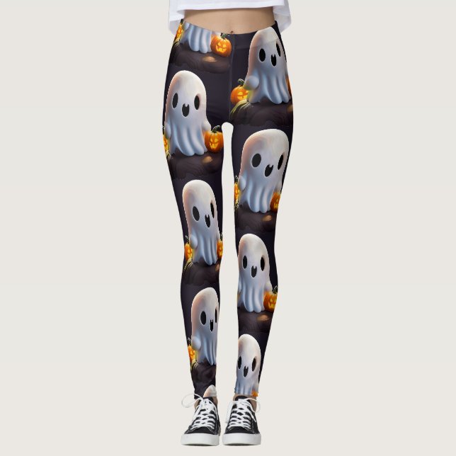 Baby Ghost Creepy Cute Halloween Character Leggings (Front)