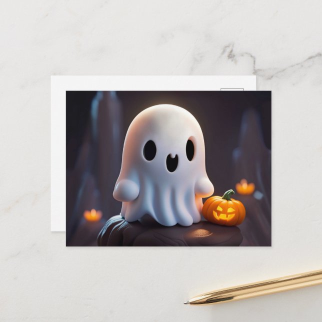 Baby Ghost Creepy Cute Halloween Character Postcard (Front/Back In Situ)