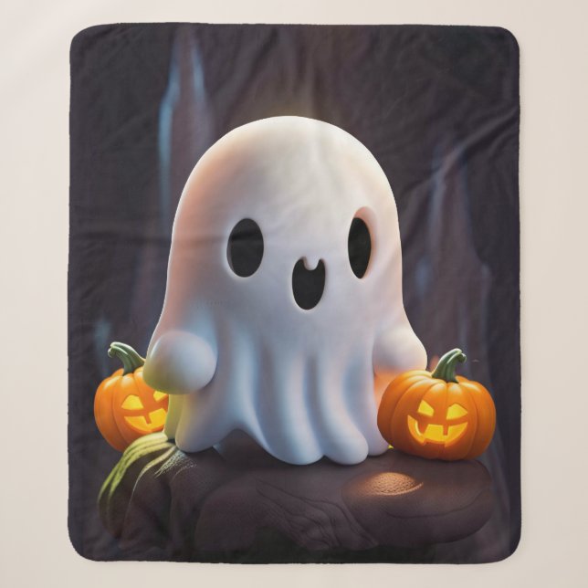 Baby Ghost Creepy Cute Halloween Character Sherpa Blanket (Front)