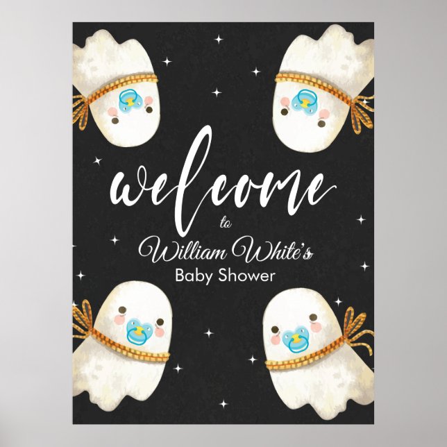 Baby Ghost Halloween Fall Baby Shower Welcome Sign (Front)