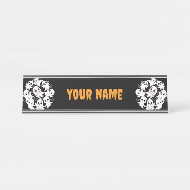 Baby Ghosts Spooky Cute Halloween Mood Desk Name Plate (Front)