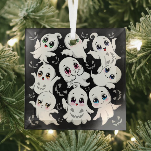 Baby Ghosts Spooky Cute Halloween Mood Glass Ornament (Insitu)