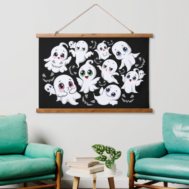 Baby Ghosts Spooky Cute Halloween Mood Hanging Tapestry (Living Room)