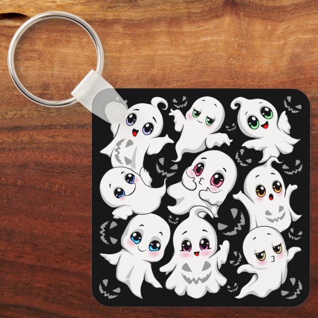 Baby Ghosts Spooky Cute Halloween Mood Keychain (Front)